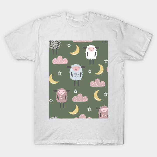 Sweet sleeping sheep pattern green T-Shirt by Arch4Design